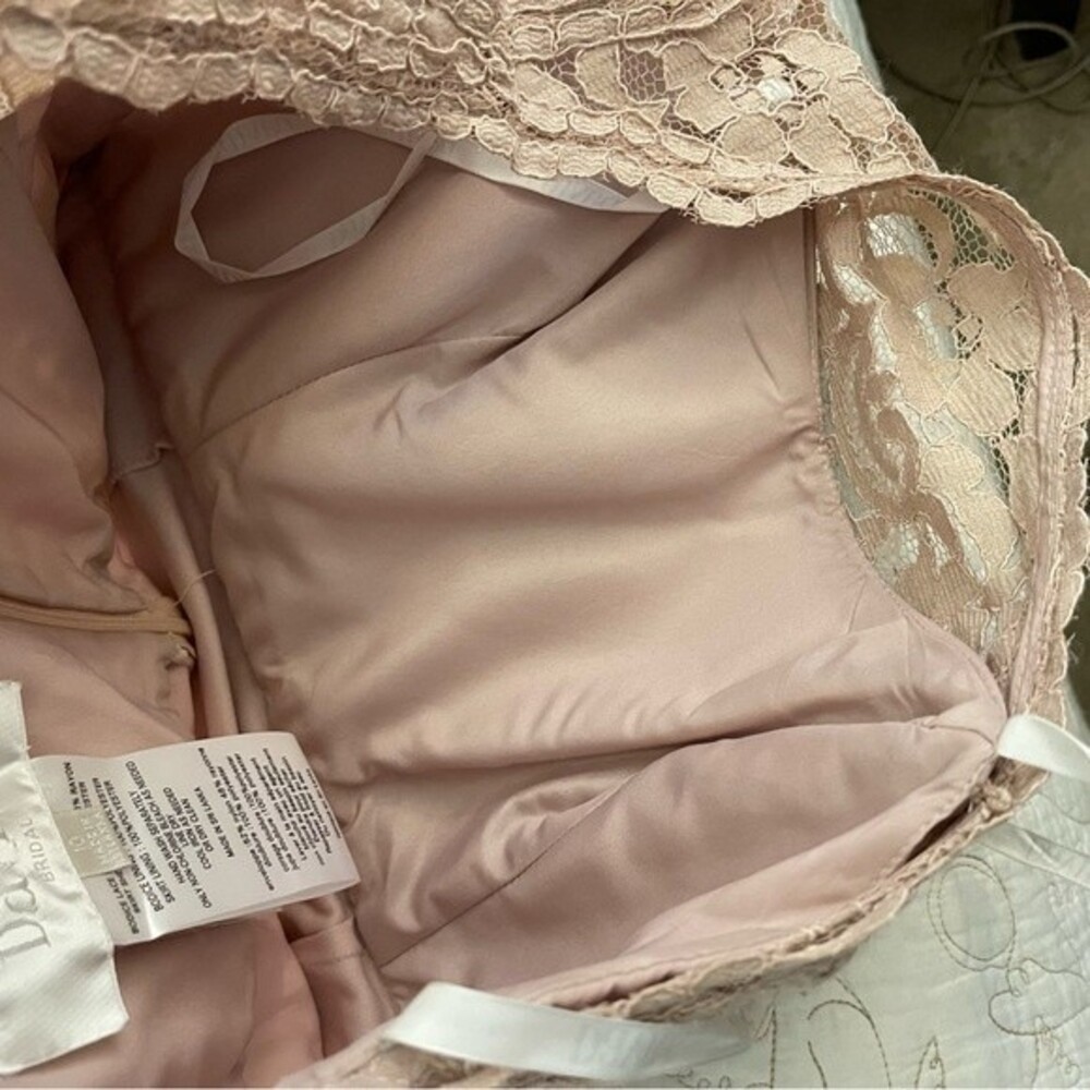 David’s Bridal Cameo Pink One Shoulder Lace Chiffon Gown Size 10 Formal Dress - Picture 4 of 9